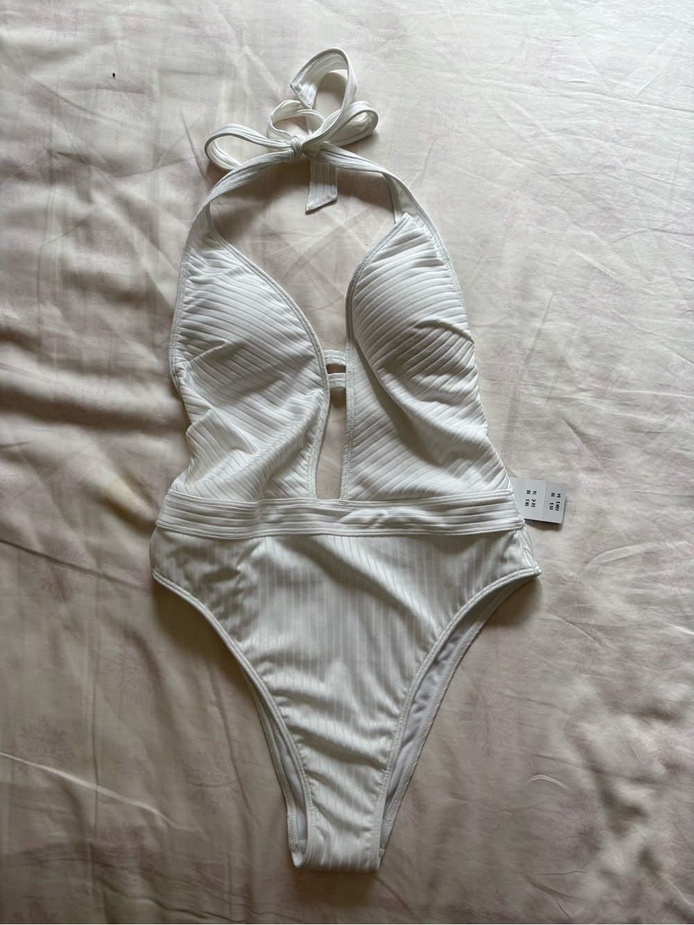 A&F White Ribbed Halter One-Piece Swimsuit